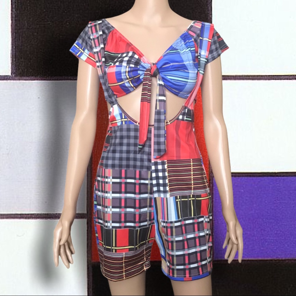 PLAID CROP TOP & SUSPENDERS ROMPER